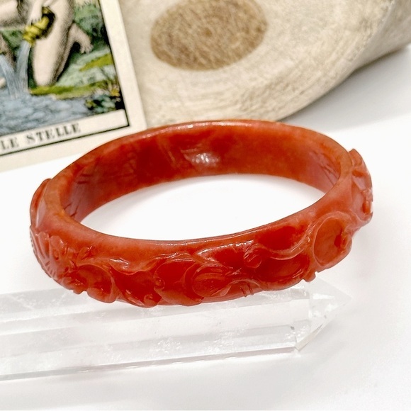Rare Red Jadeite Jade Chinese Hand Carved 62mm Bangle Bracelet - Picture 1 of 9